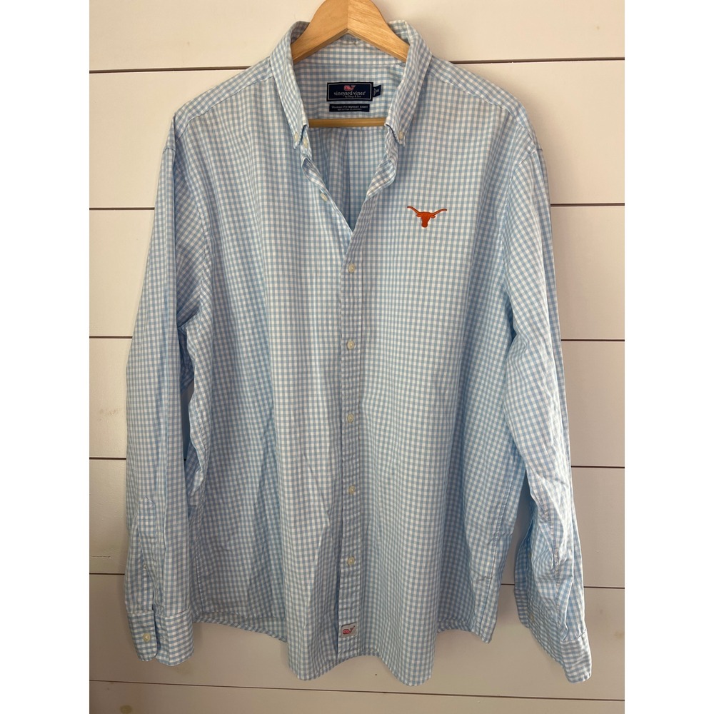 Vineyard Vines Texas Longhorns Murray Shirt XXL Blue Gingham Button Down Mens